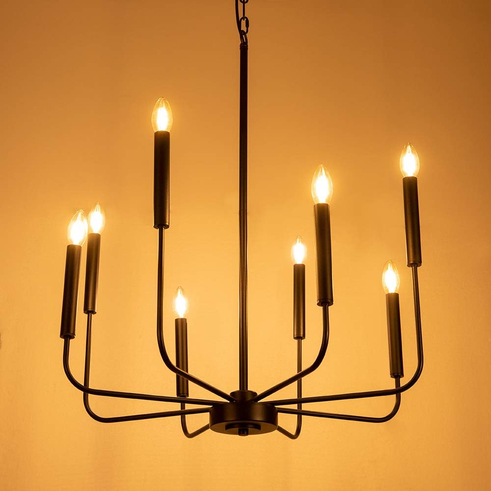 Gеt Sресіаl Prісе Wellmet Matte Black Farmhouse Chandeliers Light, 8-Light Classic Candle Ceiling Hanging Light Fixture Rustic Pendant Lighting for Kitchen Island, Dining Room, Living Room, 26D
