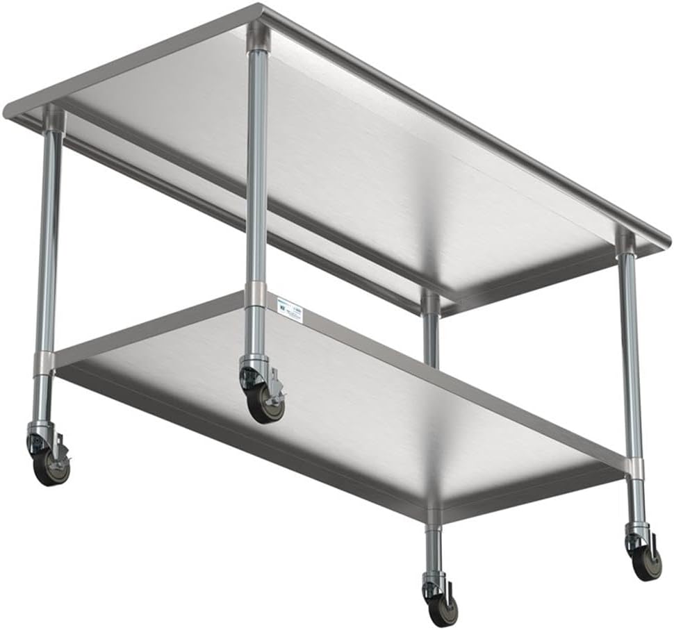 KoolMore Commercial 30” x 60” Stainless Steel Work Table Wheels Restaurant Home Use, Under Storage Shelf Food, Tools, Equipment, Hardware, Heavy Duty Metal Workspace (CT3060-18C), Silver, 30" x 60"