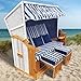 BRAST® Strandkorb Usedom 3-Sitzer XXL für 2-3 Personen | 165cm breit | 5 Designs | inkl. wetterfeste Abdeckhaube | verstellbare Rückenlehne Fußkissen | Hellblau - gestreift