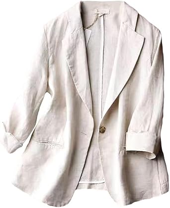 Kinghua Womens Casual One Button Linen Blazer Jackets Lapel 3/4 Sleeve Suit Blazer