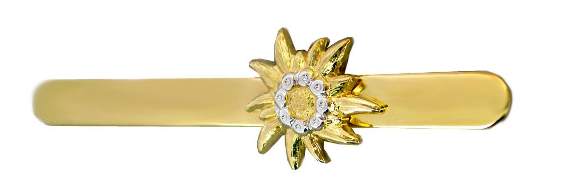 Edelweiss Krawattennadel Krawattenklammer überwiegend vergoldet - Bicolor m.i. Germany + Geschenkbox schönes Trachten Accessoire für den Herren