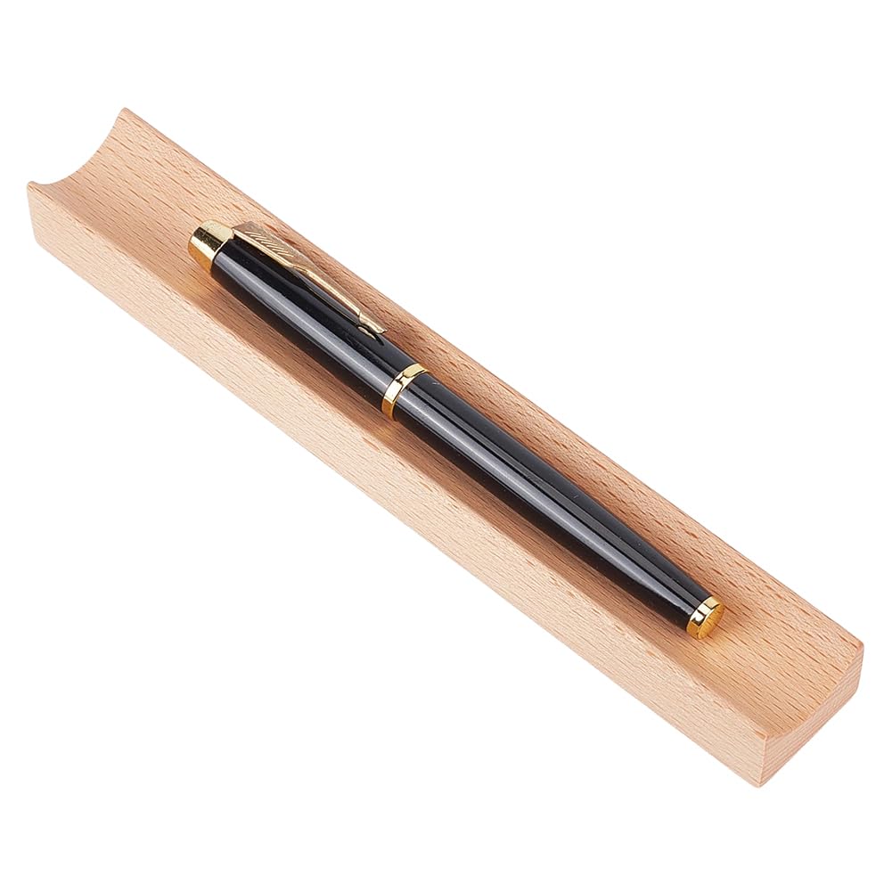 PLIGREAT Wood Pen Tray, Single Beechwood Desk Pencil Organizer Holder Minimalist Single Pen Rest for Office Stationery Desk Decor Retro Home Bedroom Decoration, 20x3x2cm