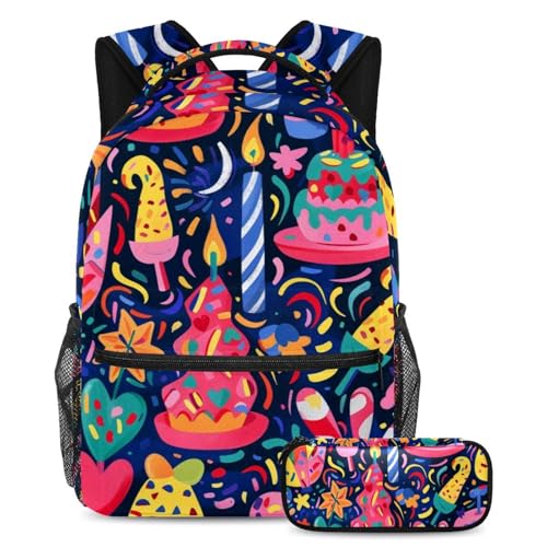 Sac à dos Happy Birthday coloré grand format avec trousse assortie