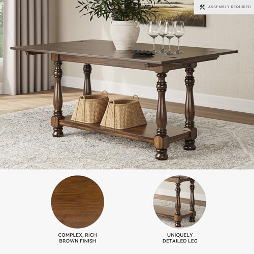 Image of Signature Design by Ashley Sturlayne Flip Top Sofa Table, Expandable Console to Dining Table, Drop Leaf Design with Hardwood Solids, Space-Saving Multi-Use Furniture for Living Room, Brown
