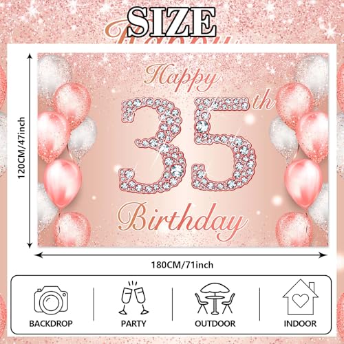 Image of Happy 35th Birthday Rose Gold Banner Cheers to 35 Years Old Backdrop Confetti Balloons Theme Decor for Women 35 Years Old Pink Birthday Party Decorations Bday Supplies Background Favors Gift Glitter