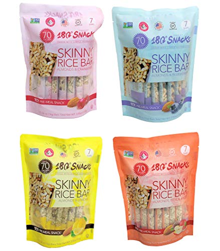 180 Snacks Pre-Meal Snack Skinny Rice Bar with Himalayan Salt Variety Bundle Pack (4) 3.22 oz each