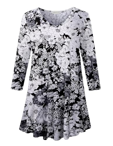 LARACE Tunics 3/4 Sleeve Plus Size Tops for Women V Neck Loose Fit Flowy Clothing for Leggings