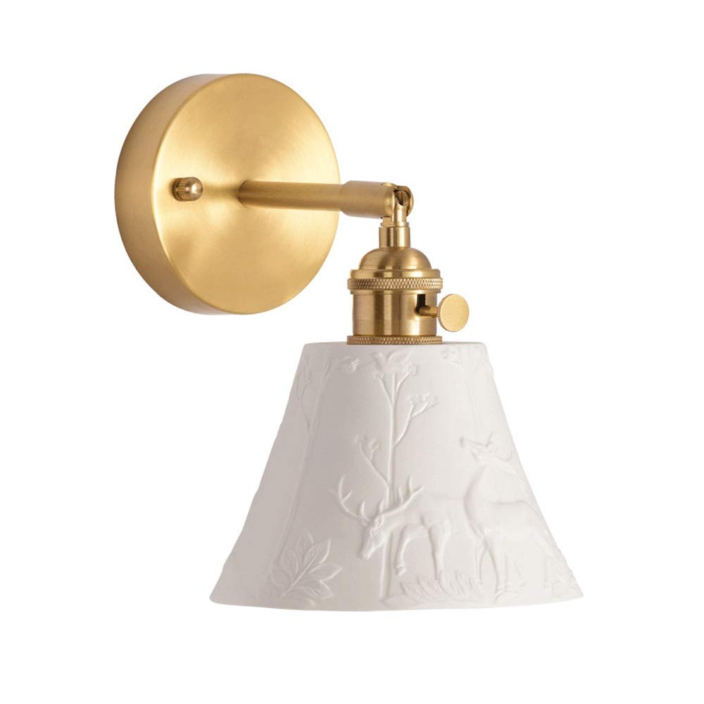 NHPJFDC Nordic Brass Wall Light Rotatable Sconce with White Ceramic Lampshade Copper Headboard Lamps Bedside Lights for Living Room Bedroom Corridor Hall T-155