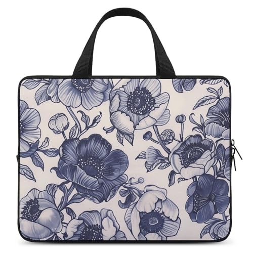 Sac ordinateur 13 pouces fleurs bleues - Sacoche bandoulière PC portable mixte