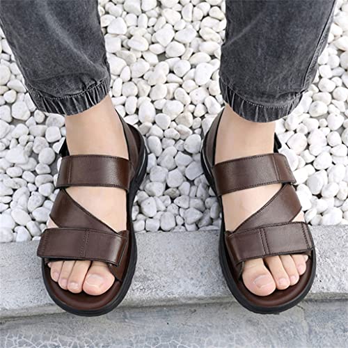 Man Sandals Split Leather Beach Shoes Comfort Casual Shoes Outdoor Non-Slip Men Shoes Breathable Footwear(42)3