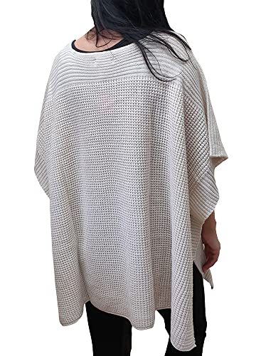 Mimosa Ladies Made in Italy One Size Knitted Warm Oversized V-Neck Poncho Cape with Side Buttons (One Size, Cream)3