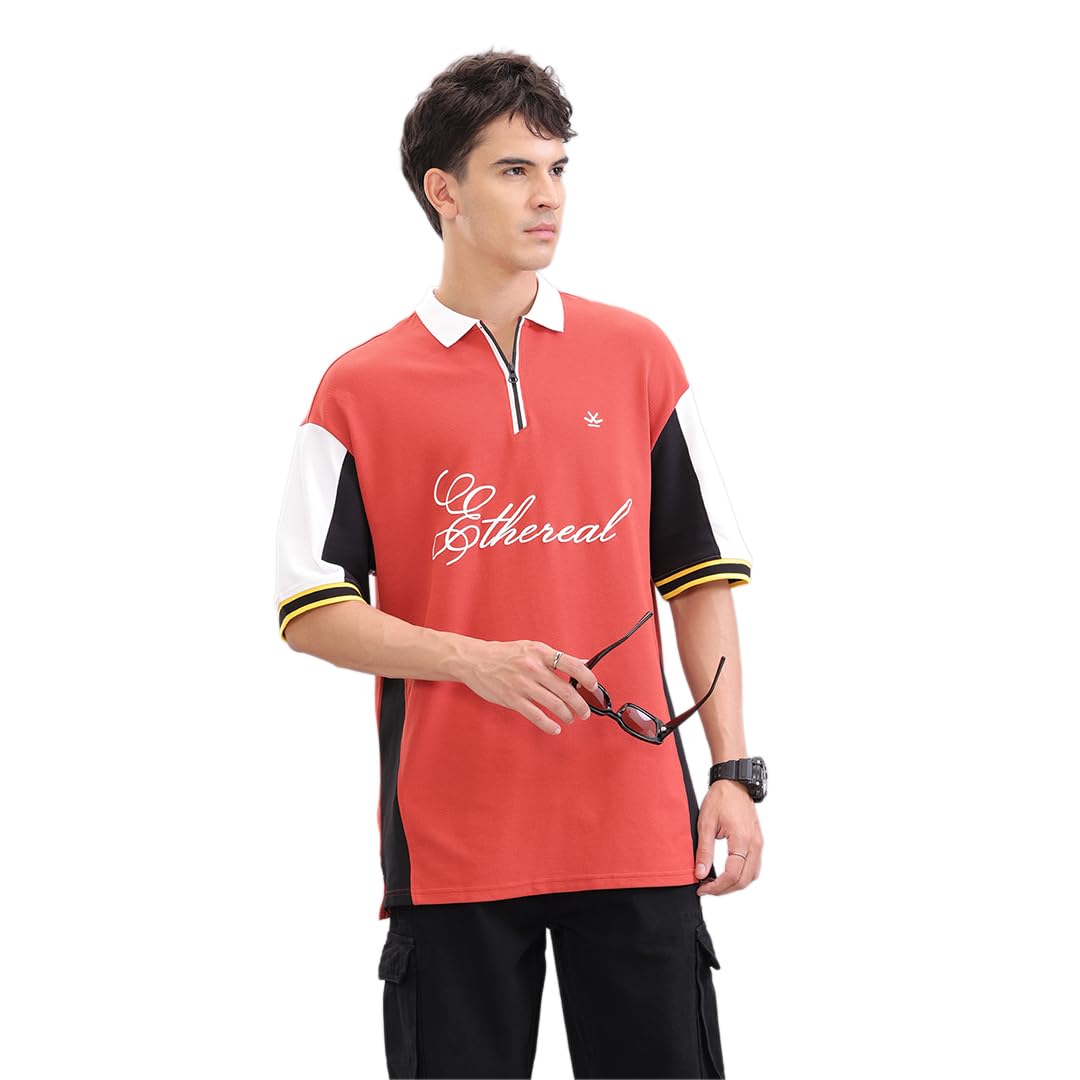 wrogn Men's 100% Cotton Polo T-Shirt | Color Block | Oversized Fit-picture-15