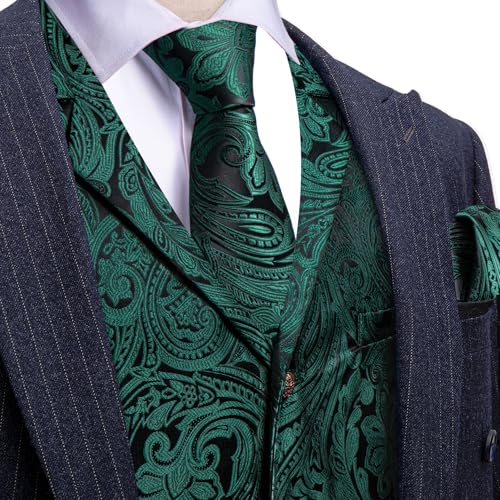Image of Barry.Wang Mens Silk Lapel /Shawl Collar Vest Tie Sleeve Holder Set Formal /Casual Paisley Vests Wedding Tuxedo Waistcoat