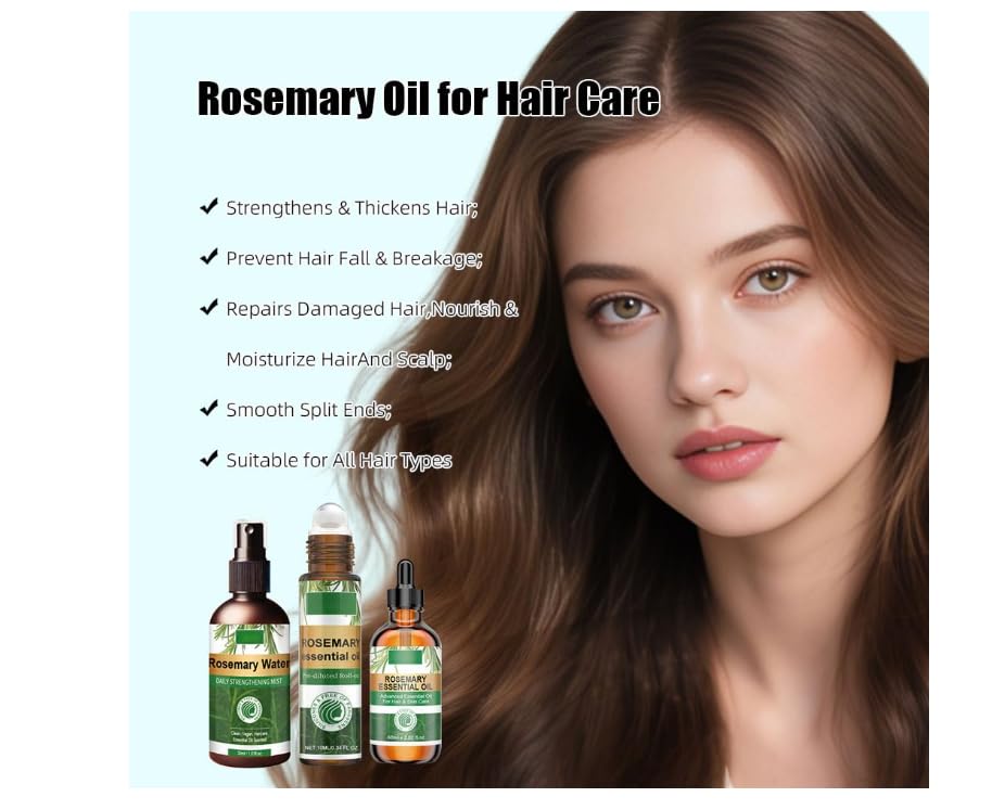 Rosemary Hair Care Gift Set & Hair Growth Kit with Spray ，& Roller Hair Repair for Strengthen & Nourish - Natural Treatment with Jojoba Oil for Damaged Hair Care Suitable for Women and Men