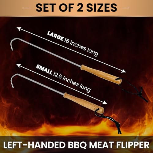 Set de 2 volteadores para carne BBQ zurdos con mango de madera miniatura 4
