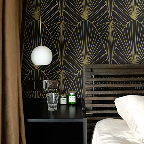 Black And Gold, Peel And Stick Wallpaper Black And Gold Stripe Removable Black Contact Paper Geometric Self Adhesive Wallpaper Decorative For Wall Cabinet 17.3”X118.7” #TOP4