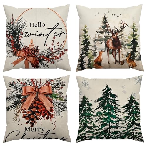 RIVIEVAL Fundas de Cojines de Navidad Set de 4 – 45 x 45 cm Fundas Decorativas de Invierno para Fiestas (18 x 18 IN - Combinación 1)