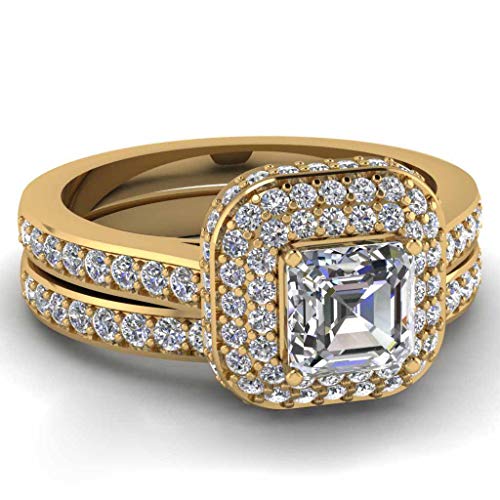Bridal Sets Yellow Gold Plated Womens Wedding Ring Sets Princess cut Cz Engagement Ring Sets3