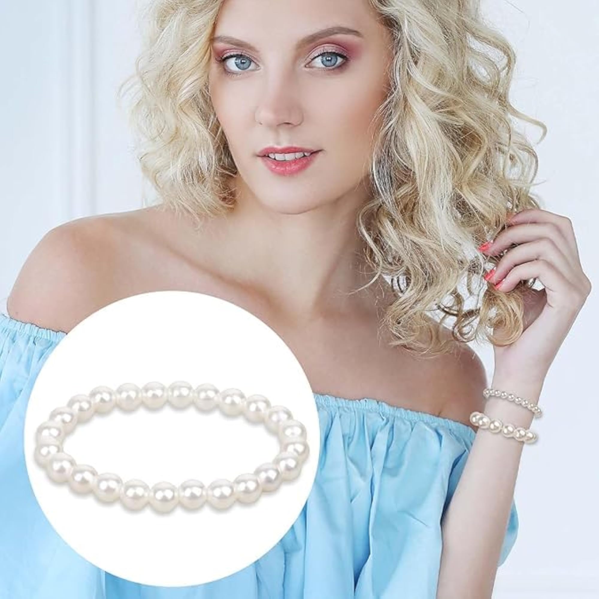 5pc Pearl Bracelets for Bridesmaid Wedding, Stackable