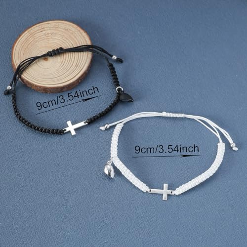 Image of CJIAYUJEW Matching Bracelets for Couples Handmade Braided Love Cross Bracelet Adjustable Heart Matching Attraction Couples Bracelet for Him and Her Bff Friendship Gift
