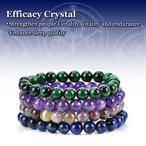 Image of Clearain Natural Gemstones Bracelet 8mm Chakra Round Beads Energy Power Crystal Reiki Healing Elastic Stretch 7 Inch for Women Men Unisex