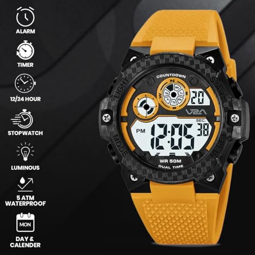 Image of V2A DIGITRON-VOLTRIX 2837 Digital Watch for Men | Bold Patterned Case Design | Dual Time Sports Watch with Countdown, Backlight & 50M Waterproof