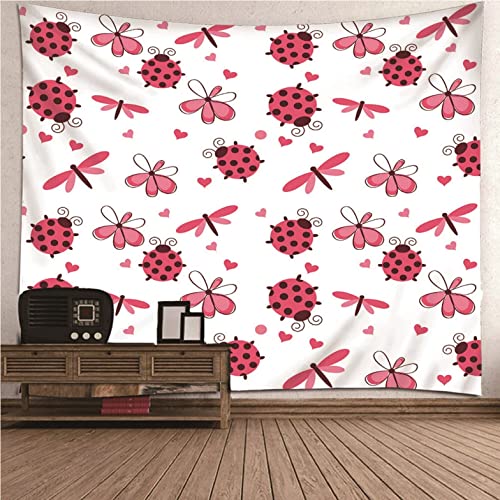Quote tenture crochet libellules coccinelles fleurs décoration murale rose blanche 200x200