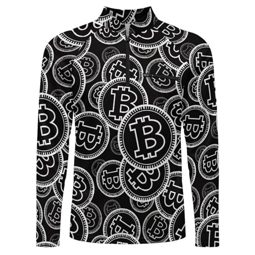 Bitcoin Currency Symbol Men's Rash Guard Long Sleeves Quick Dry Fishing Workout Shirts with Zipper4