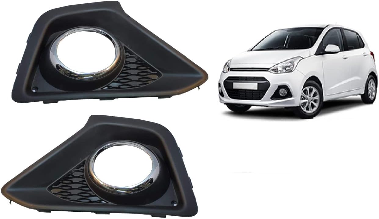 AutoMoto Fog Light Bezel/Cover Left and Right Both Side Detaling Black with Chrome for Hyundai I10-Grand 2014 to 2016 Type-1 - Set of 2