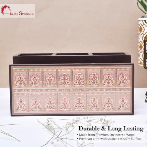 Image of Home Sparkle Tissue Paper Box Holder for Car, Home Decor, Gifting & Office Desk - Rectangular MDF with Elegant Vinyl Print Design - Red Finish (B13V48)