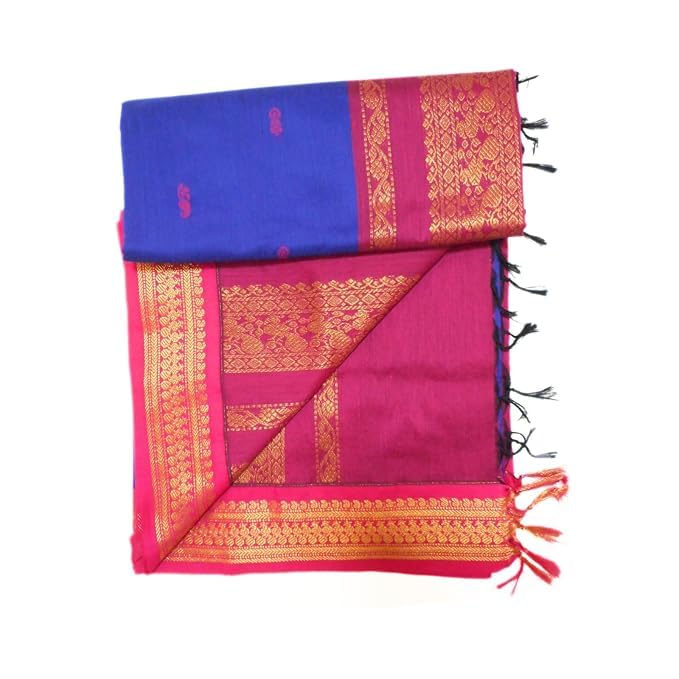 Image of Pure Kalyani Cotton Saree | Zari Border & Blouse Piece - Lata Gadwal Design | Traditional Saree