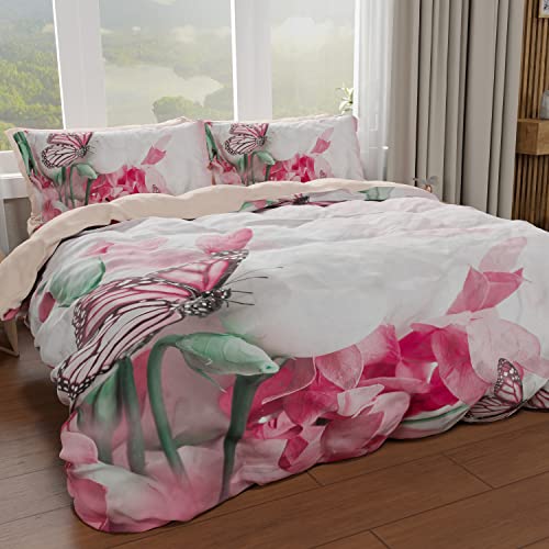PETTI Artigiani Italiani Duvet Cover, Bedding Set, Satin, 100% Made in Italy, Roses Butterfly, Super King (250x200 cm)