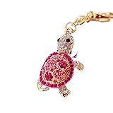 クリスタルラインストーン亀キーホルダーキーチェーンホルダー車の財布バッグペンダントバックルファッションキーホルダー (Color : 赤)
