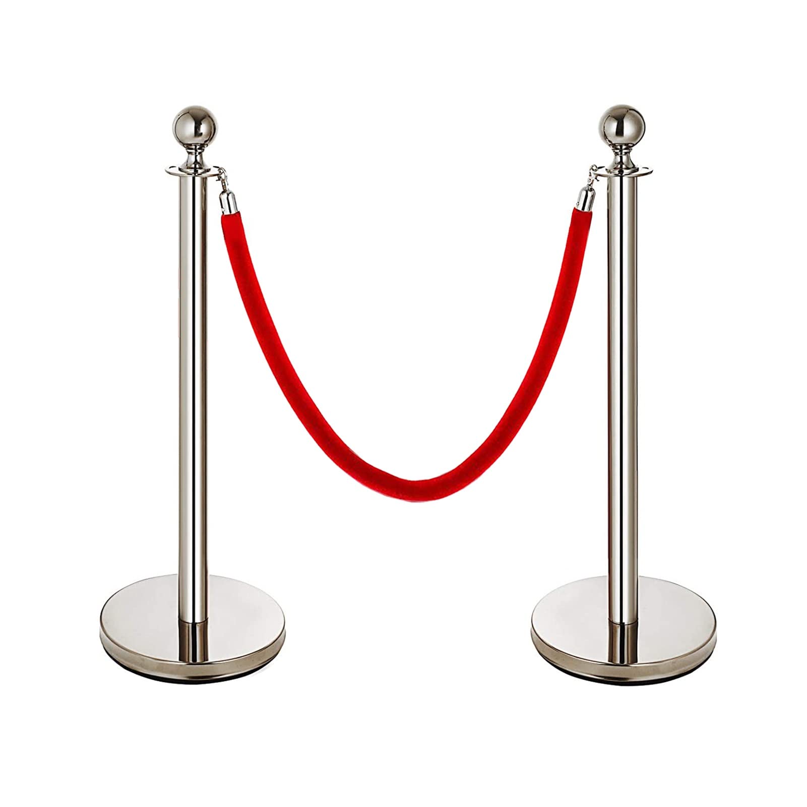 WOTZOV Stanchion Rope, Crowd Control Rope Barrier Crowd Control Stanchions With Red/Black 5 Feet Long Velvet Ropes, Ceremony Museums Theater Vip Queue Barriers Poles,Red Rope,Red Rope