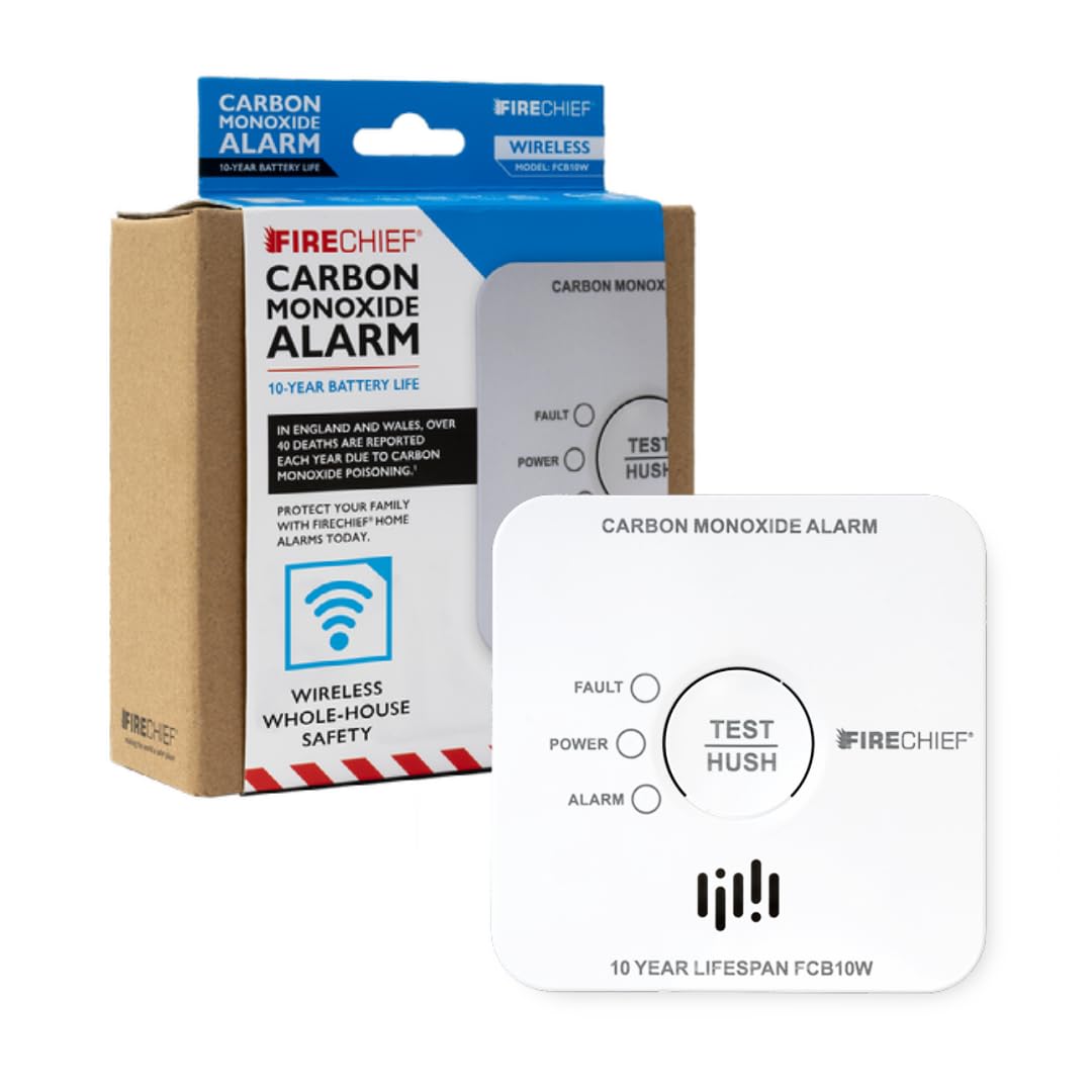 Carbon Monoxide Alarm with Wireless Interlink - 10 Year Sealed Battery - SGS Certified to EN50291 - Wirelessly Link with Firechief Home Alarms - For Rooms with a Fuel Burning Appliance - FCB10W Model