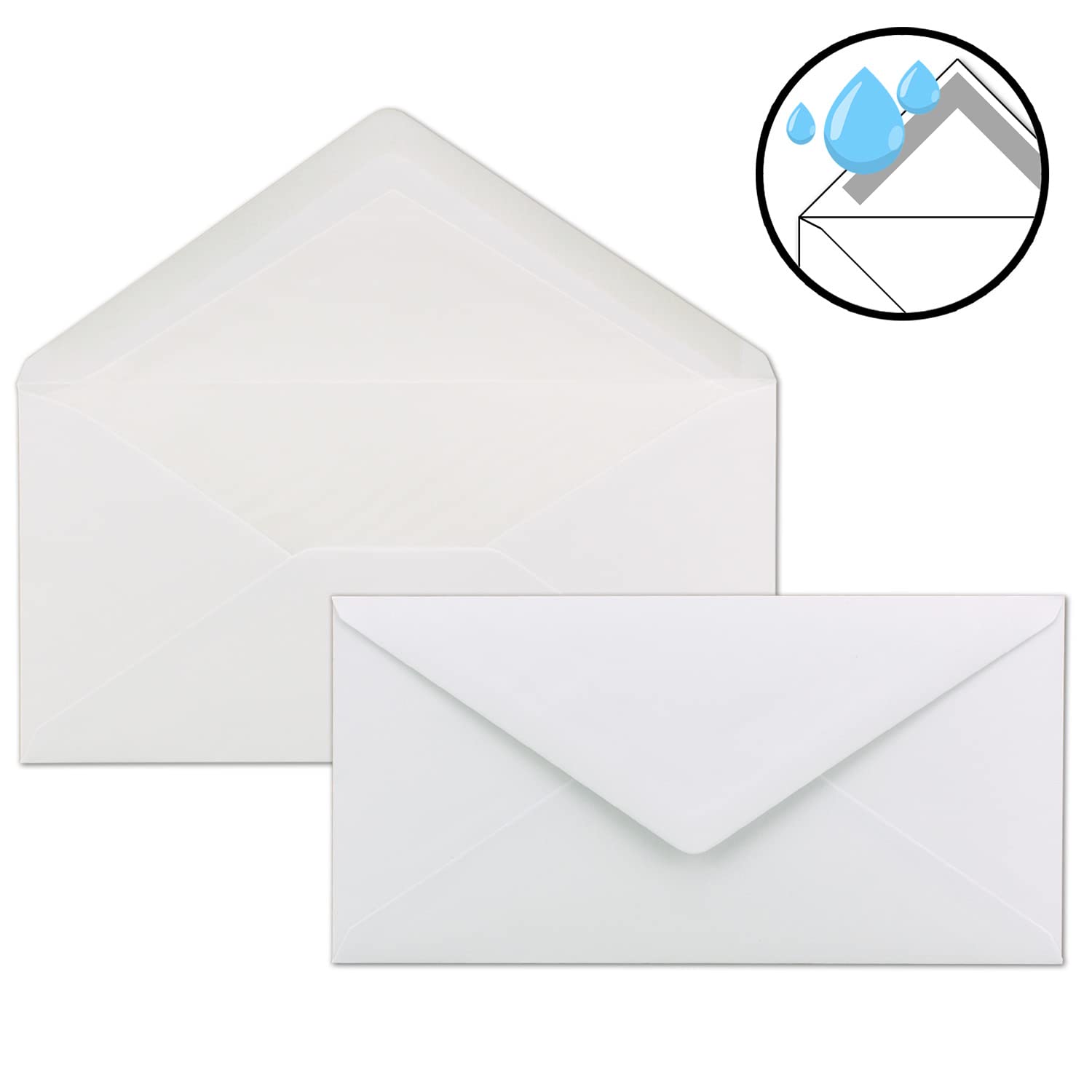 Set di 400 buste di carta da lettere formato DIN A4 e DL, foderate con fodera in seta bianca, incollaggio a umido, colore: bianco