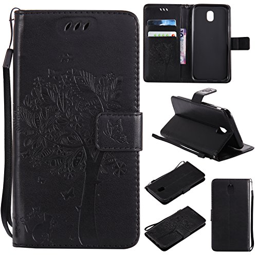 Preisvergleich Produktbild Samsung Galaxy J5 2017 / J530 Lederhülle, Docrax Handy Hülle Leder Klappbar Brieftasche Schutzhülle mit Kartenfach Magnetisch Stoßfest Handyhülle Flip Case für Samsung Galaxy J5 (2017) - DOKTU41217 Schwarz