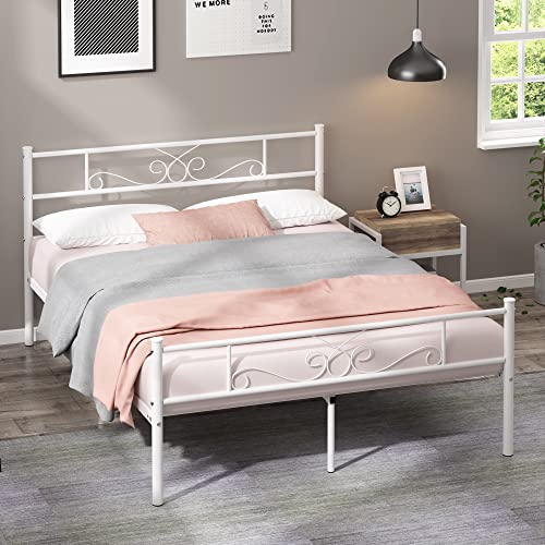 Ulifance Double Metal Bed Frame with Headboard and Footboard, Under Bed Storage for Kids Adults No Box Spring Needed White