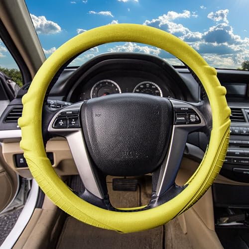 Image of FH Group Universal Fit Silicone with Grip and Pattern Massaging Grip Steering Wheel Cover fits most Cars, SUVs, Trucks, and Vans Yellow