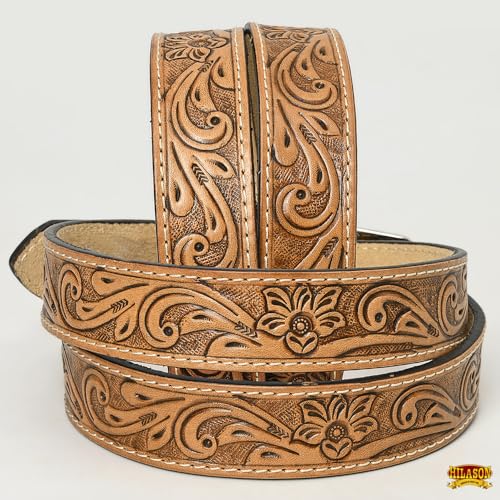 HILASON Western Genuine Leather Belt for Men Women Cowboy Cowgirl Handmade Unisex Full Grain Heavy Duty Floral Tooled2