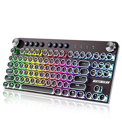 Wireless Typewriter Keyboard Mechanical TKL, 2.4G/BT5.0/Wired WM87 Retro Vintage Gaming Keyboard Typewriter Style with Punk Round Keycaps True RGB Backlit and 2 Control Knobs, Clicky Switch, Win/Mac