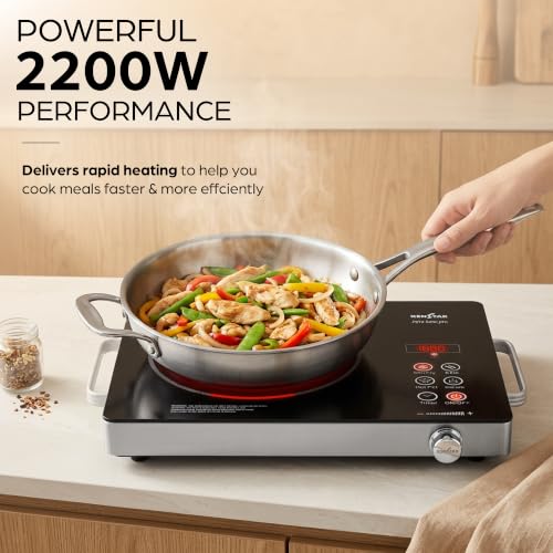 Image of Kenstar Infra LUMO PRO 2200W Infrared Stove with Steel Grill Rack|Crystal Glass Top|Touch Panel & Digital Display|Suitable for all cookware|Black and Silver