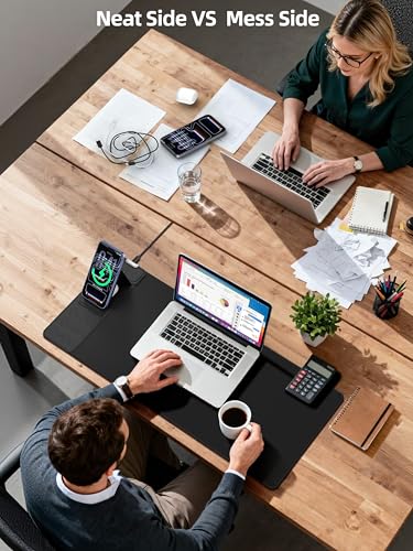 Image of Mouse Pad with Magnetic Wireless Charging & Adjustable Phone Stand | 27.5 inchx11.8 inch Computer Mouse Mat with Anti-Slip Base & Stitched Edge, Easy Gliding, Spill-Resistant Surface, Black
