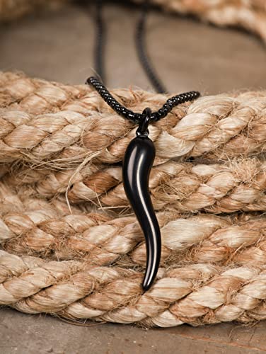 HAQUIL Italian Horn Necklace, Stainless Steel Cornicello Horn Amulet Charm Pendant, Box Chain, Italian Jewelry Gifts2