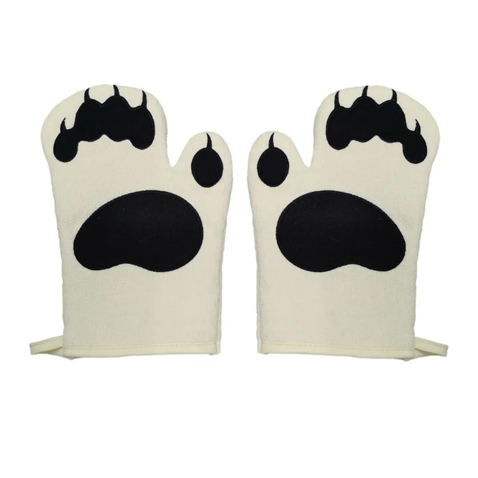 Oven Gloves Microwave Oven Mitts Heat Resistant Cotton Gloves Insulated Baking(White Color)