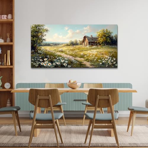 KELIYUAN Canvas Wall Art For Living Room Farmhouse Wall Decor For Bedroom Office Wall Decoration Vintage Country Field Landscape Painting Framed Prints Pictures Artwork Room Home Decor 20"x40"