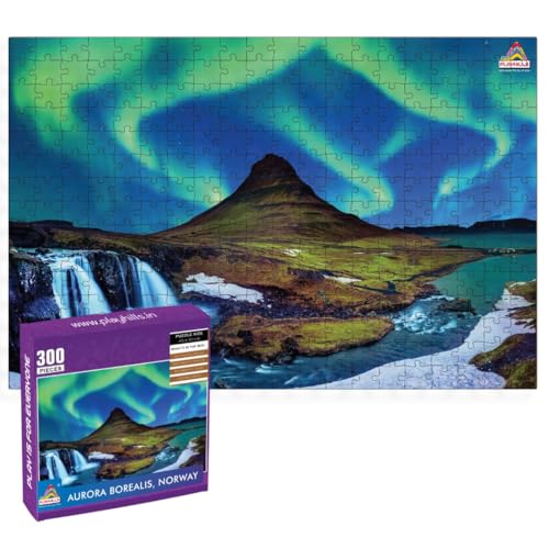 Image of Night Sky Aurora Borealis | 300 Piece Wooden Jigsaw Puzzle for Adults & Kids | Digital Detox & Stress Relief, Engaging for ADHD Autistic Brain, Fun & Challenging Game for 8+ Years