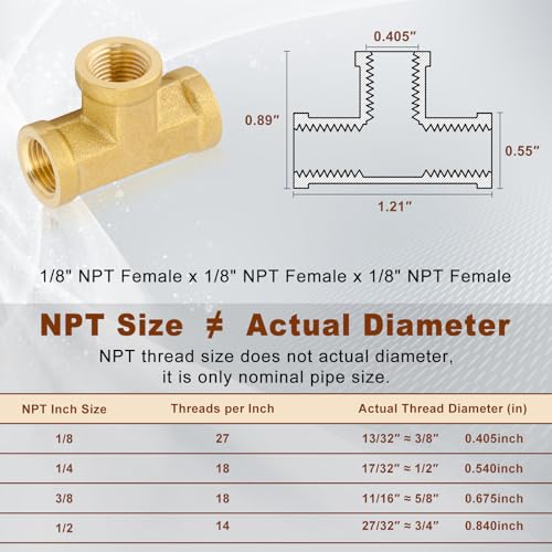 Image of 5pcs 1 /8 inch NPT Female Pipe to 1 /8 inch NPT Female Pipe to 1 /8 inch NPT Female Metals Brass Barstock Street Tee Pipe Hose Fitting