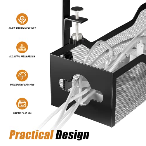Image of Cable Management Under Desk 13.38 inch- No Damage to Desk, Standing Desk Cable Organizer, Quszmd Under Desk Cord Organizer, Under Desk Wire Management Tray Black