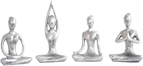 4pcs Yoga Escritorio Figurines Niña Estatua Yoga Pose Escultura Yoga Estatuilla Decoración para el Hogar Escritorio Decoración - Plata